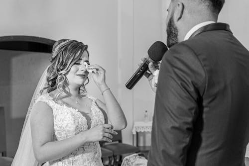 Grayscale Photo of a Wedding Couple