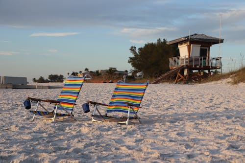 Free stock photo of beach chair, beach sunset, chairs