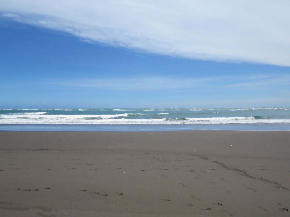 Photograph of a Sea with Waves Under a Blue Sky