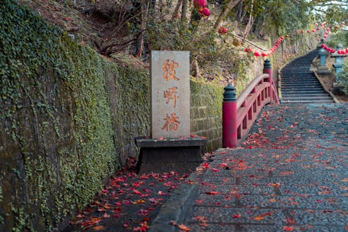 Sign With Kanji in Front of a Footbridge
