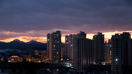 High Rise Buildings in the City during Nighttime