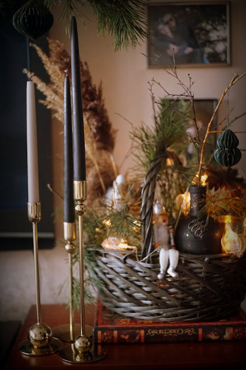 Basket with Christmas Decorations 