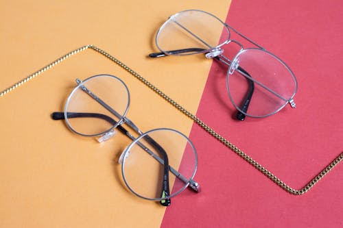 Free Two Clear Aviator Eyeglasses With Gray Steel Frame Stock Photo