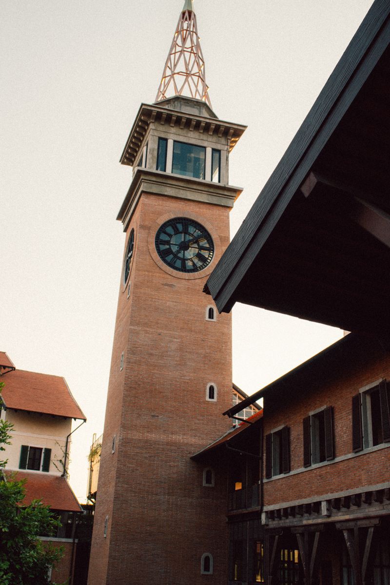 Brick clock tower at One Nimman on Nimmanhaemin Road in Chiang Mai