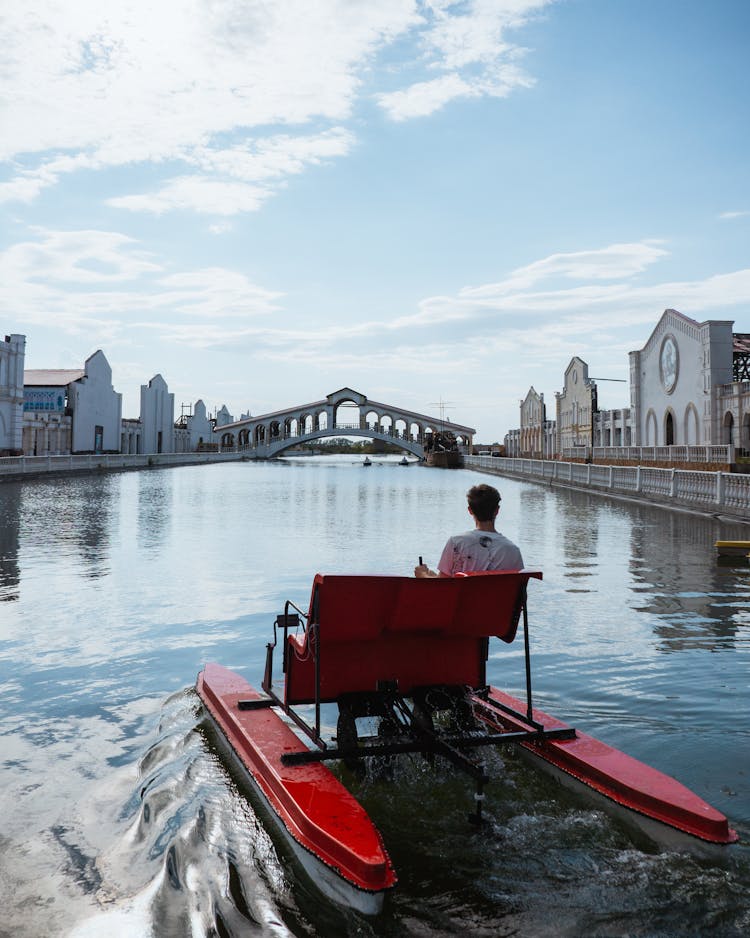 Man On A Pedalo In Krasnoyarsk Krai