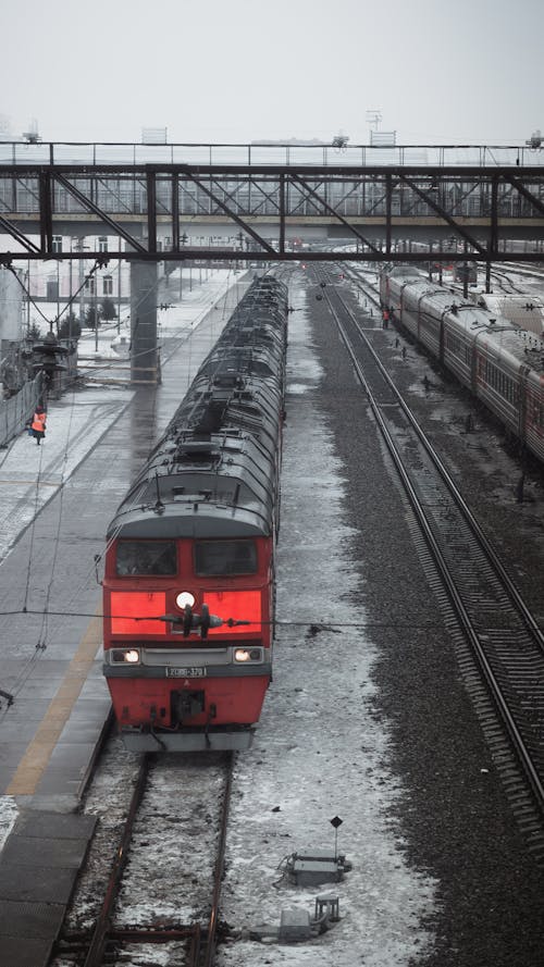 High-Angle Shot of a Train on Railway