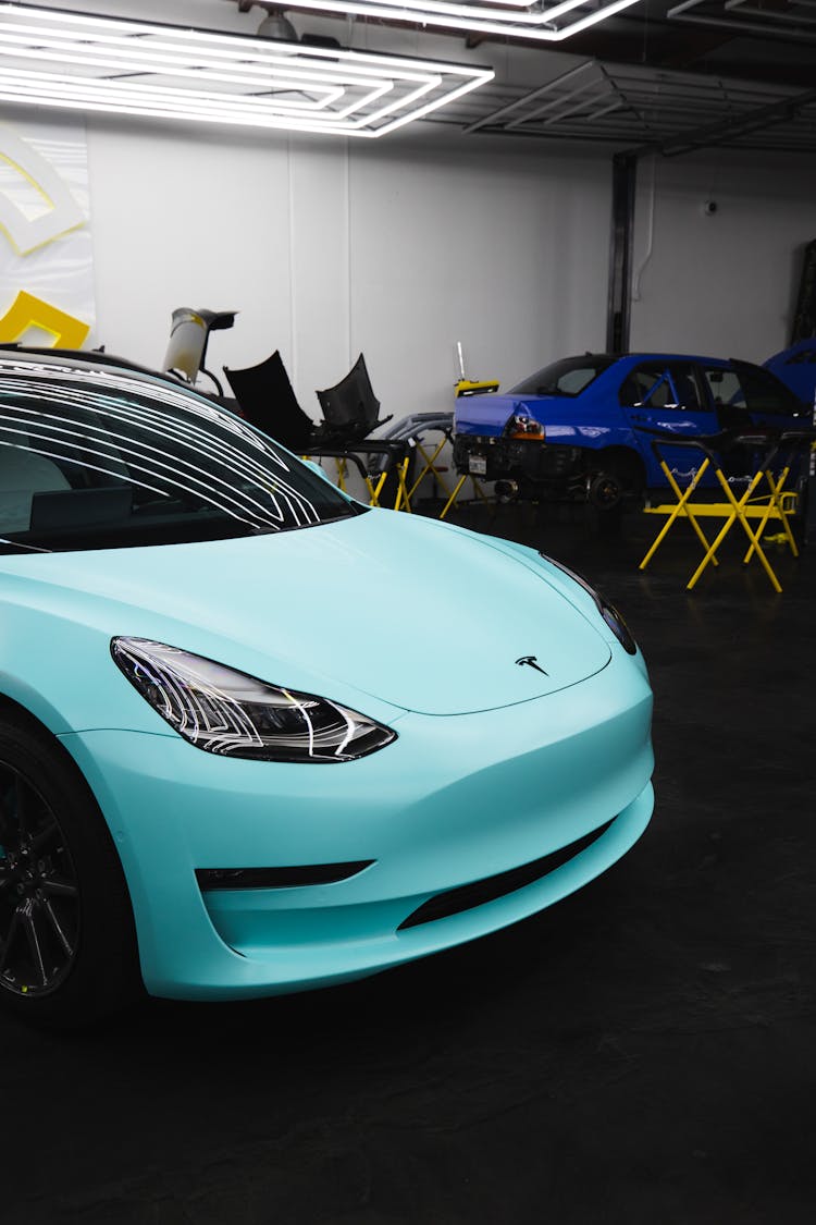 Photo Of A Blue Tesla Car