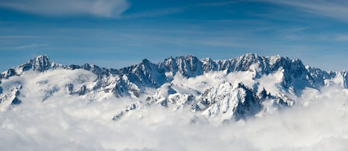 Aerial Photography of Snow-Covered Mountains under the Blue Sky
