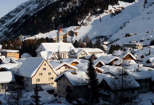 Aerial Photography of Andermatt Village during Winter in Switzerland 