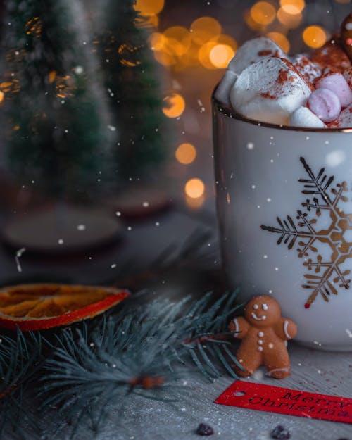 White and Brown Ceramic Mug With Marshmallows