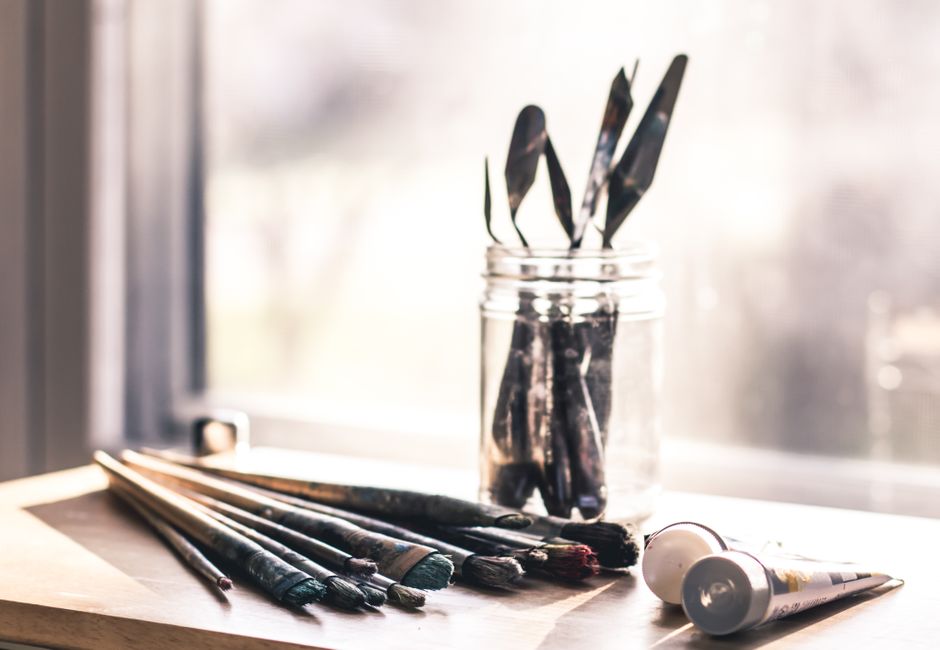 art supplies on table real home lifestyle photo 1