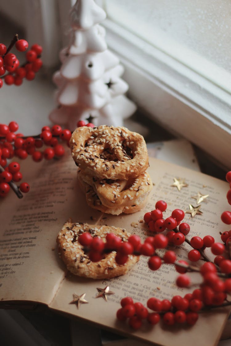 Berries And Cookies On Book