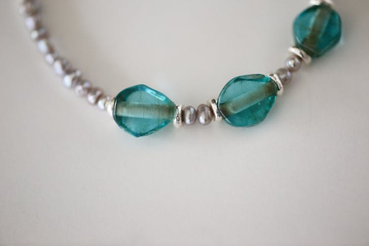 Silver And Teal Beaded Bracelet