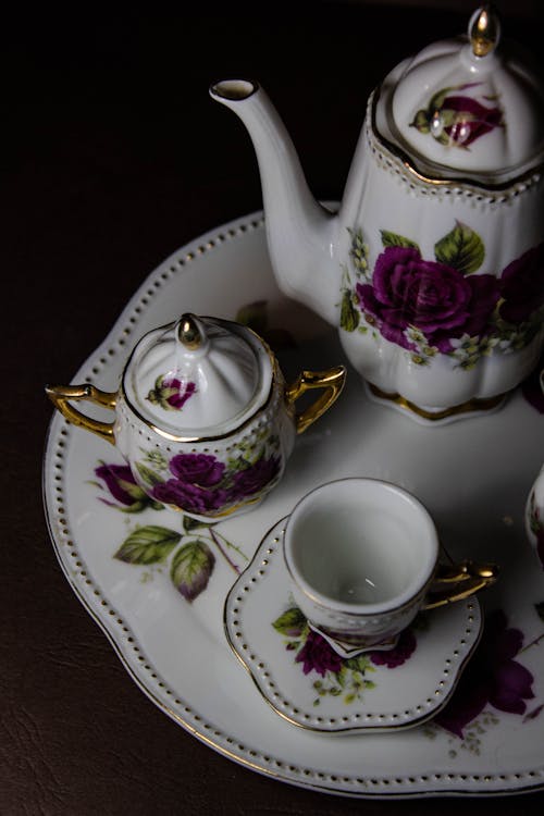 Free Close-up Photo of Floral Porcelain Tea Set  Stock Photo