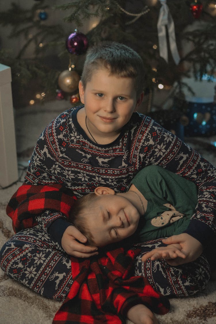 Boys Wearing Christmas Pajamas