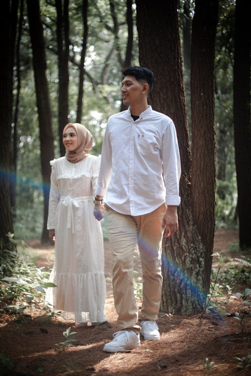 Romantic Couple on a walk through Forest
