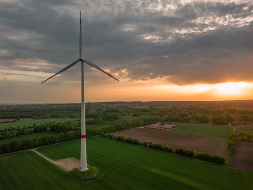 A Windmill in the Middle of the Farm Field