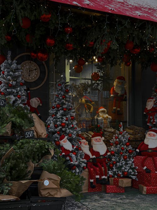 A Display of Assorted Christmas Ornaments Outside the Store