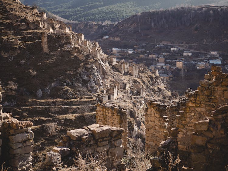 Ruins Of City On Mountain Side