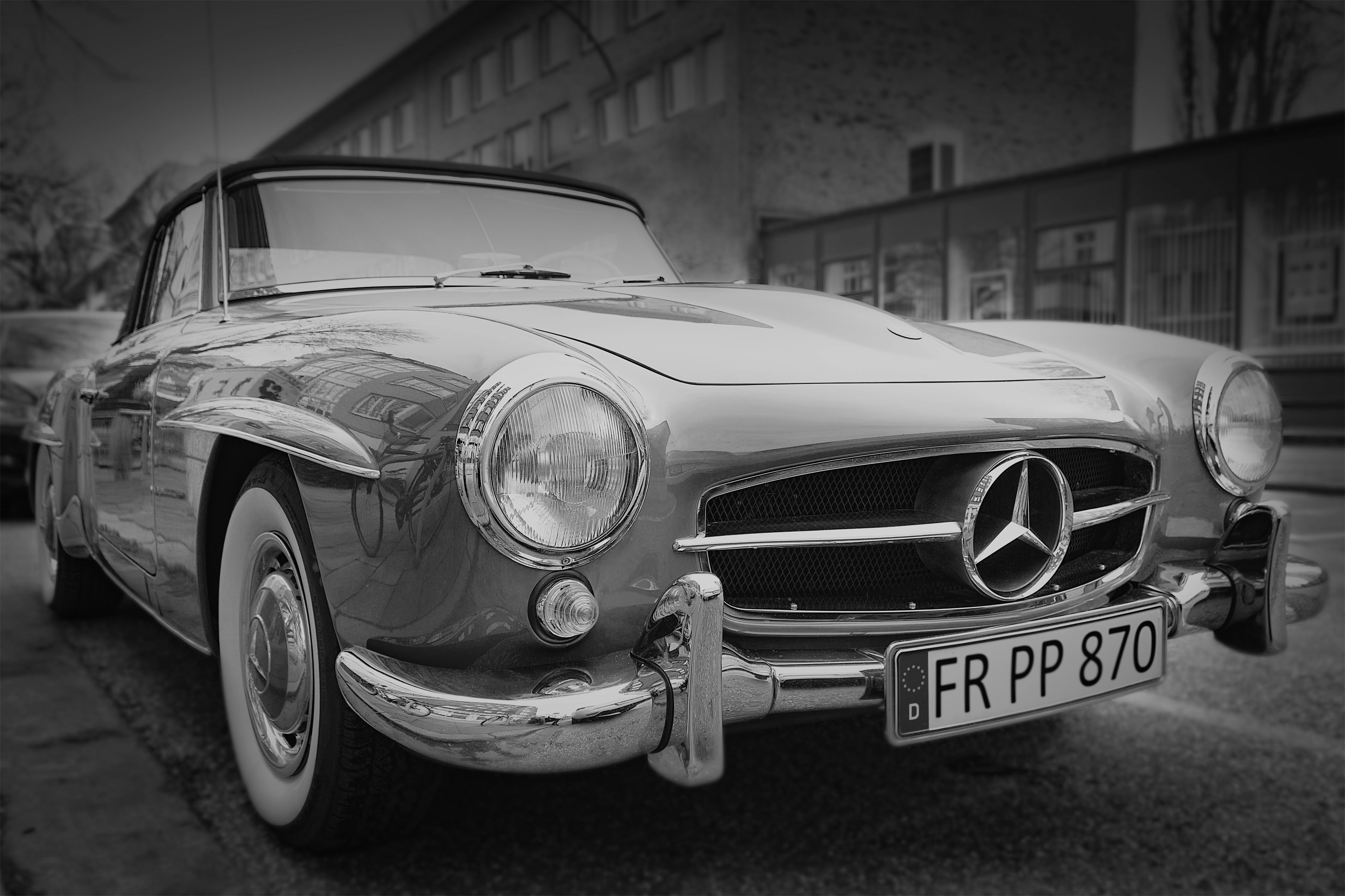 Grayscale Photography of Classic Mercedes Benz Car · Free ...