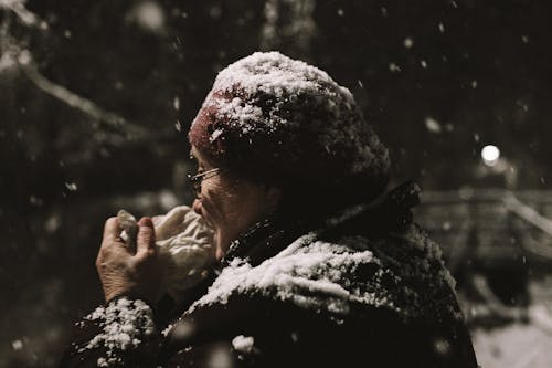 Portrait of Elderly Woman in Snow