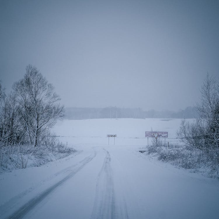 Snow On Road In Winter