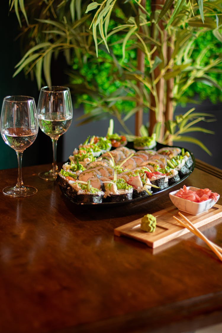 Sushi On A Table In A Restaurant