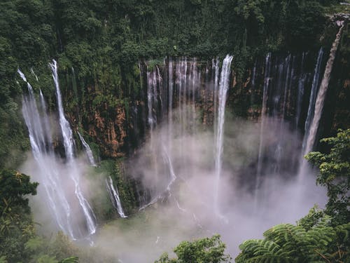 Aerial View of Waterfall and Cliff