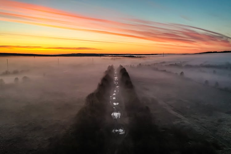 Sunset Over Fog Over Road