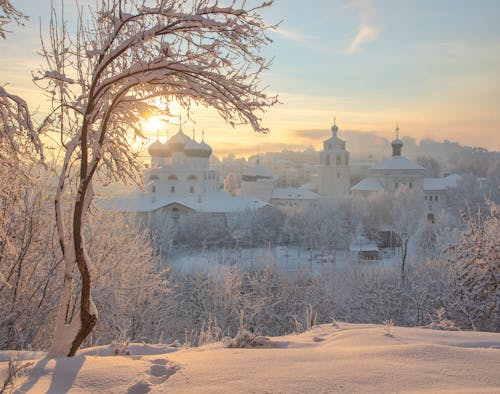 Free Church on Snow Covered Ground Stock Photo
