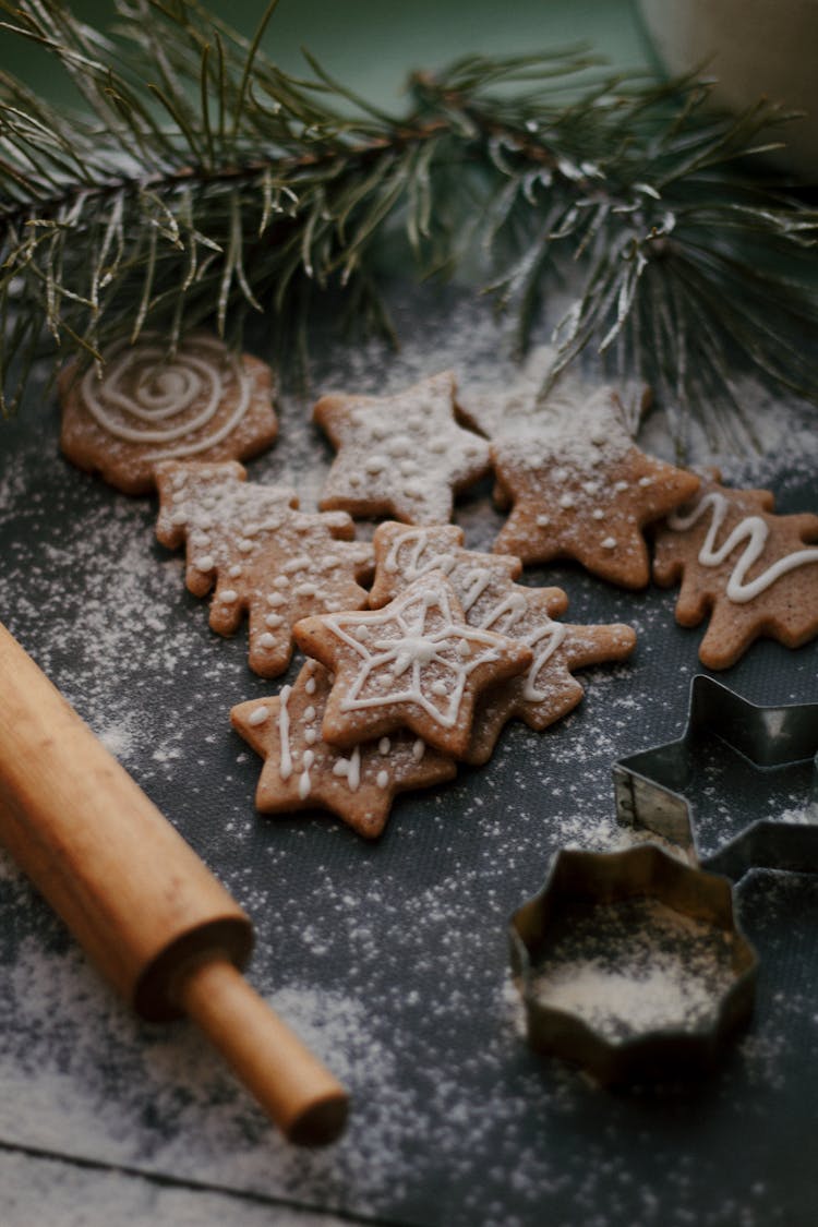 Ginger Christmas Cookies Sprinkled With Castor Sugar