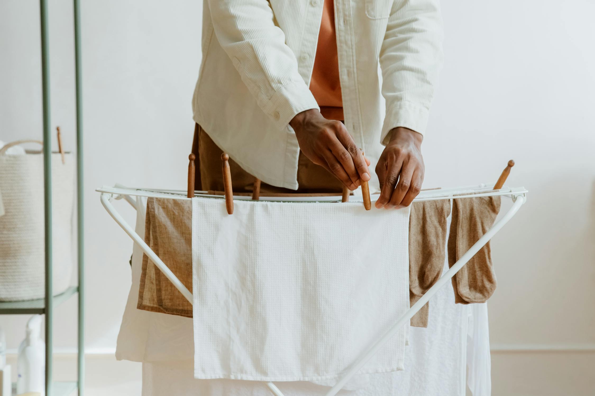 Clothing hanging on inside line rack