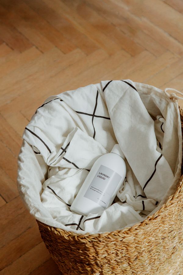 Basket of fresh bedding and linens
