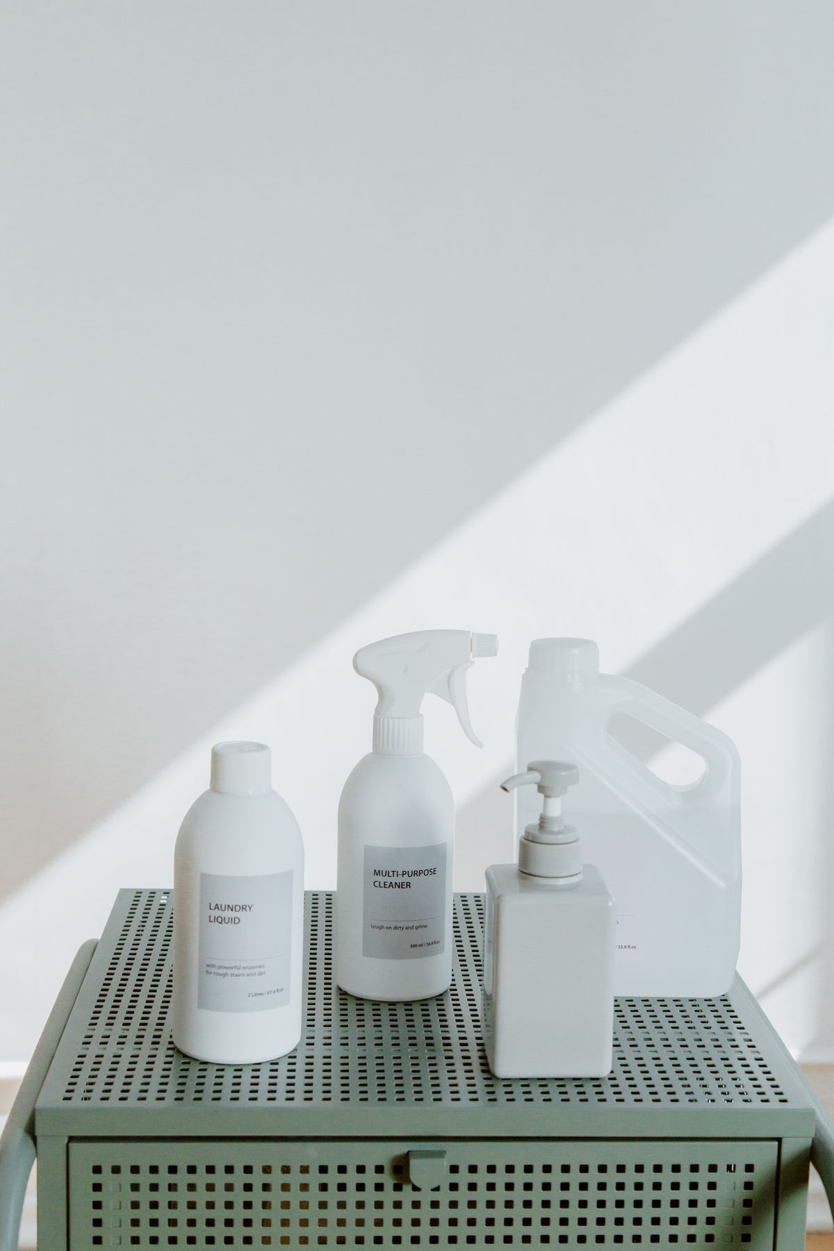 Neatly arranged cleaning supplies ready for a service visit