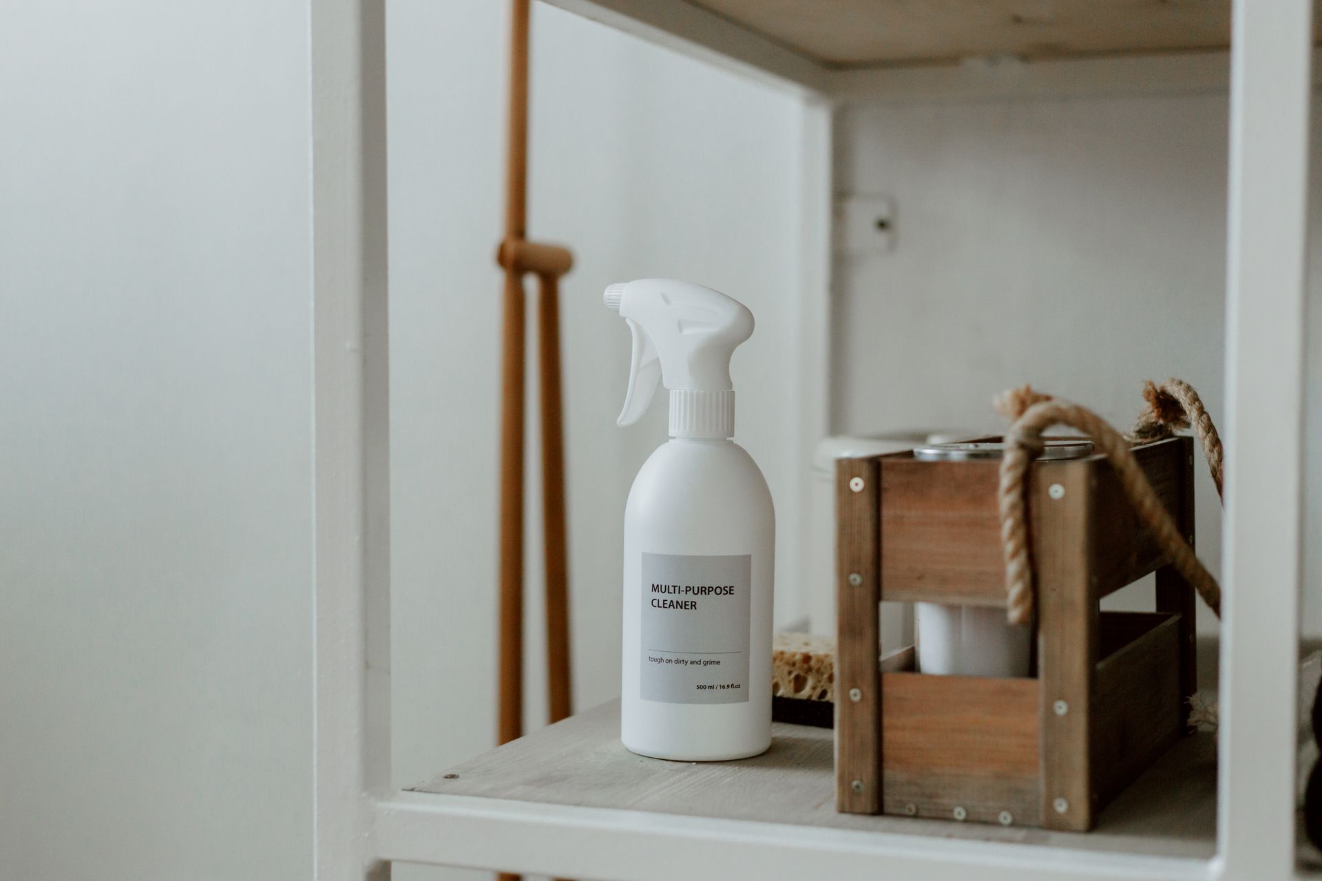 Cleaning Product and Boxes on Shelf