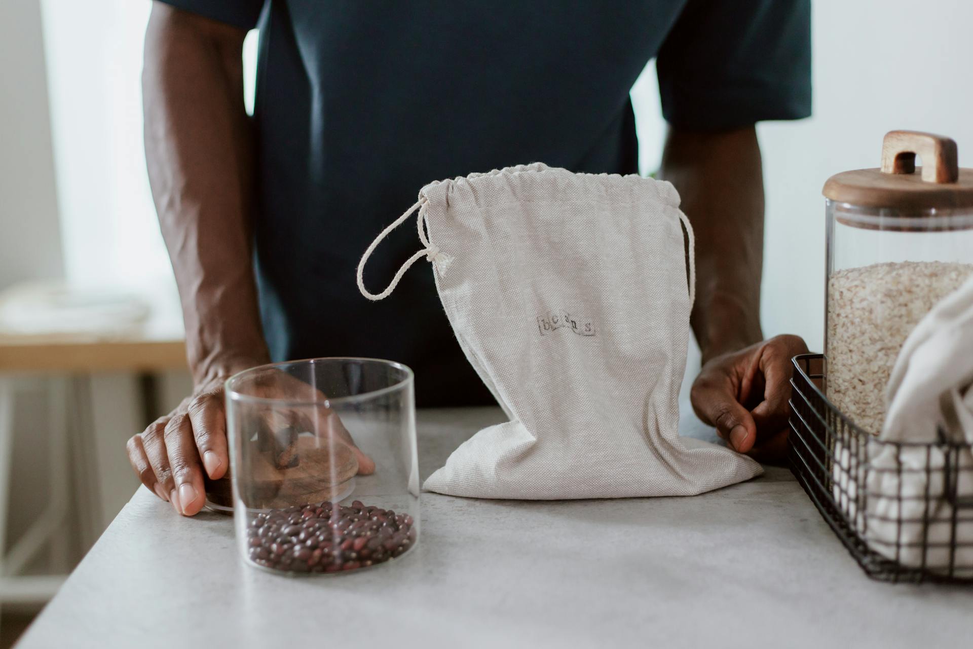 Coffee Beans in Glass Jar and Bag