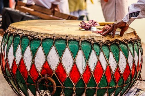 Free Close-up of a vibrant Indian drum with intricate patterns, highlighting cultural heritage. Stock Photo