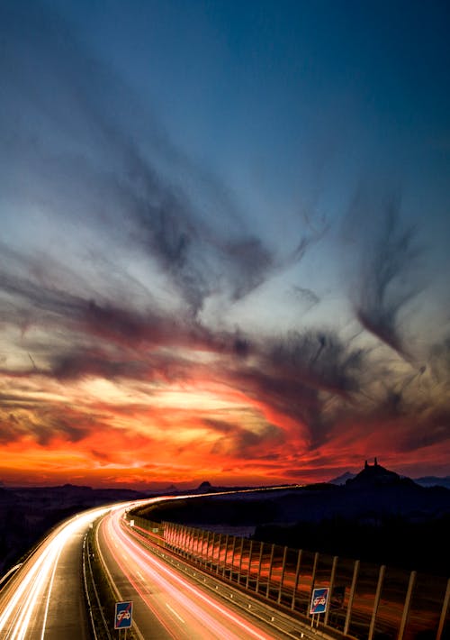 Free stock photo of afterglow, castle, freeway