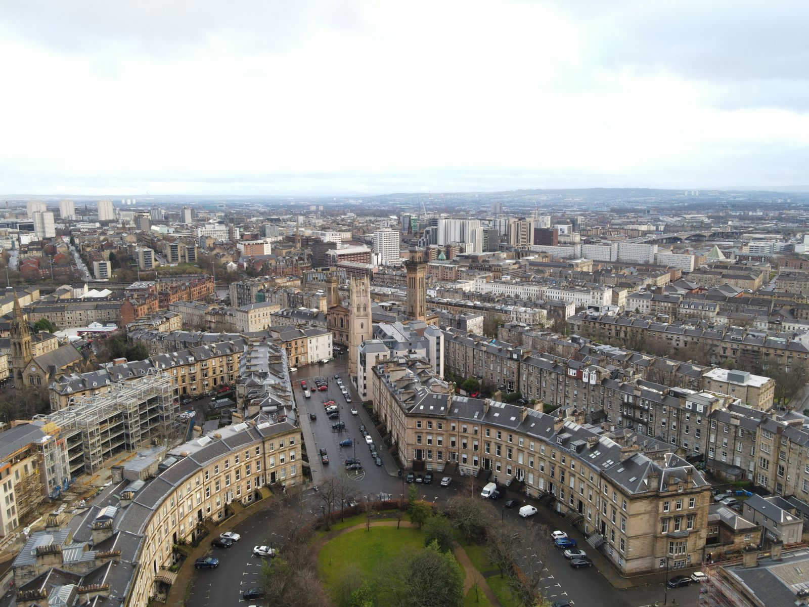 Aerial view of the Glasgow cityscape, the centre of the Greater Glasgow areas we cover