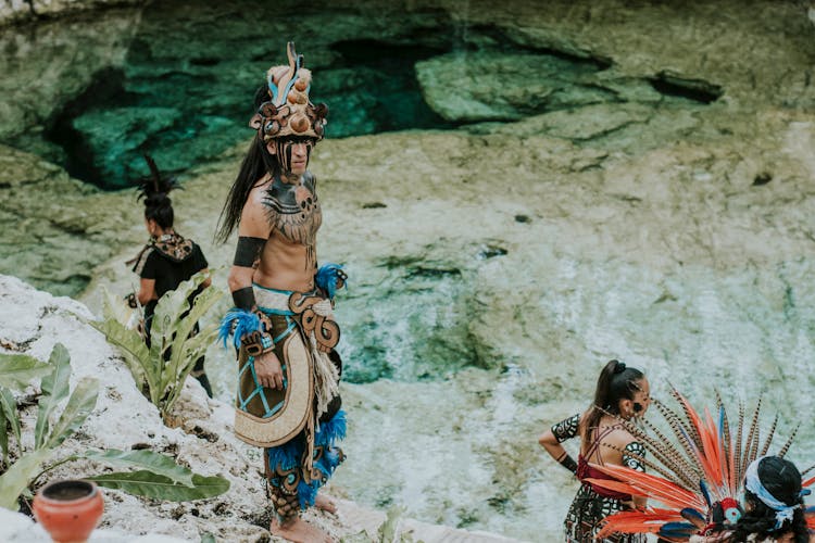 Mayan Indians In Traditional Outfits