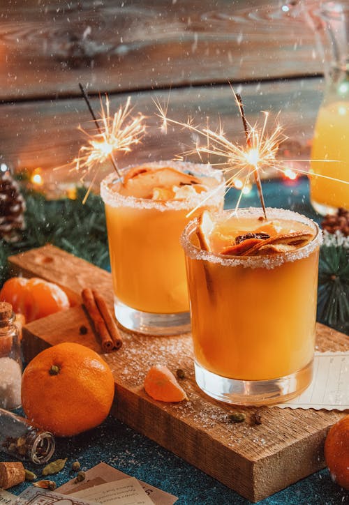 Free Sparklers on Cocktail Drinks Stock Photo