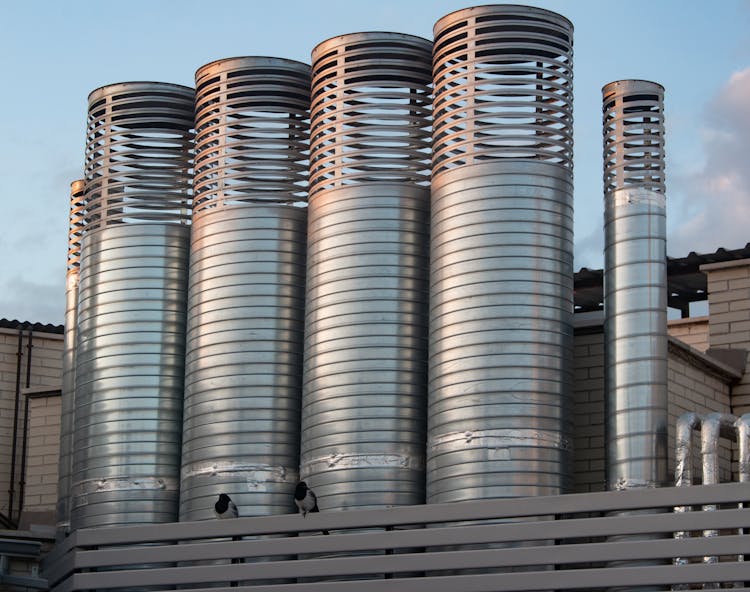 Silver Steel Tanks On A Factory 