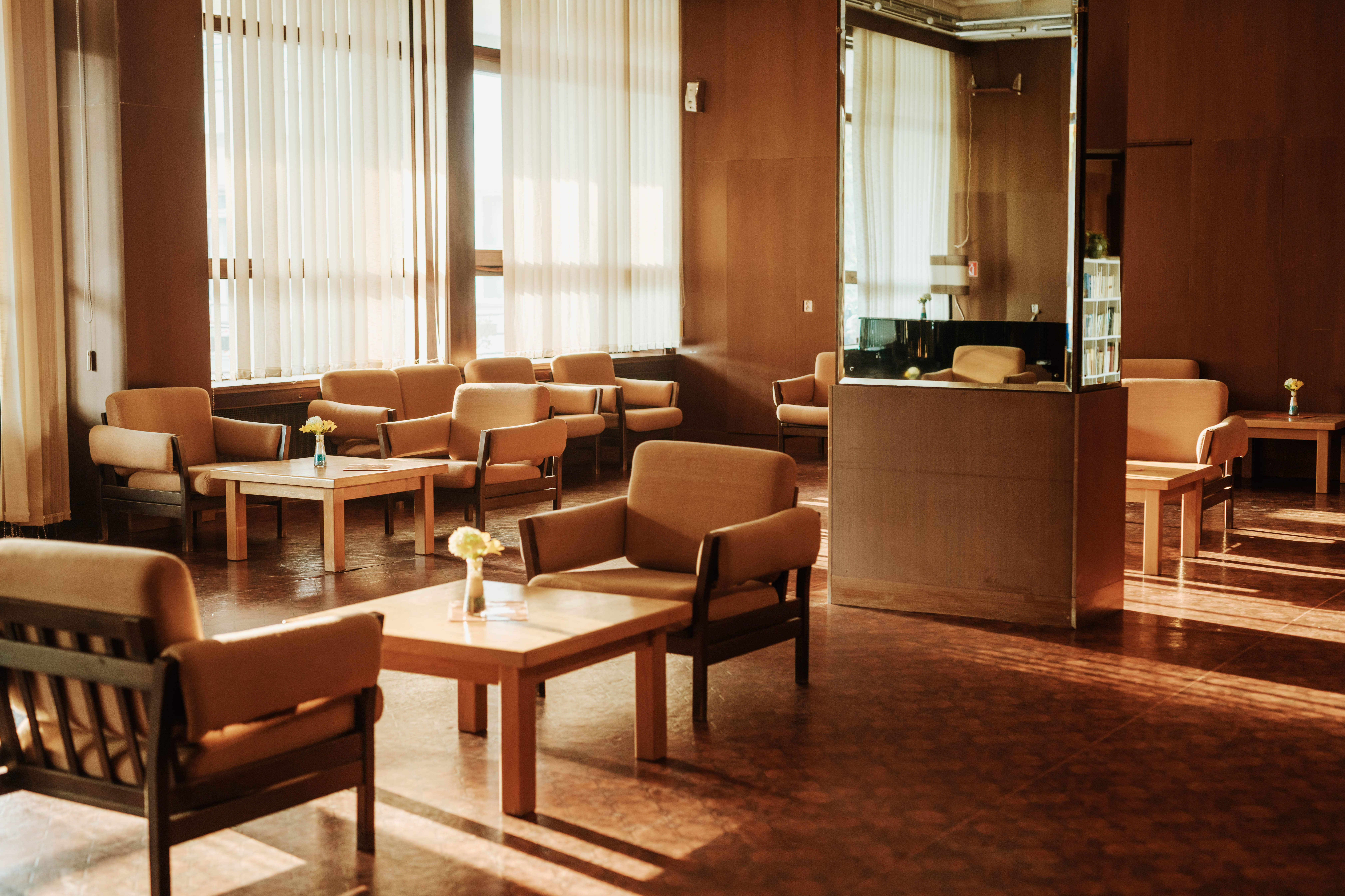 quiet hospital waiting room, abroad