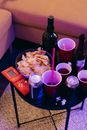 Assorted Food on Blue Plastic Container