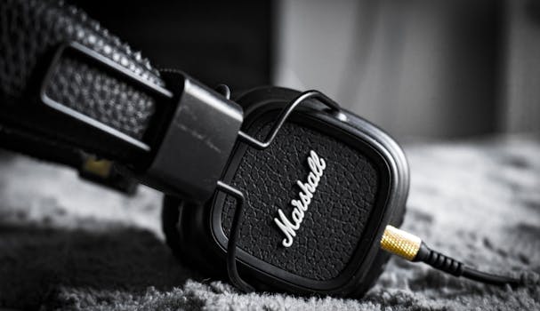 Detailed close-up of Marshall headphones showcasing modern audio technology.