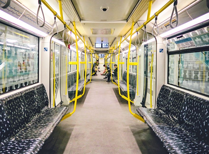 Clean and safe interior of a Dubai Metro train, highlighting public transport security