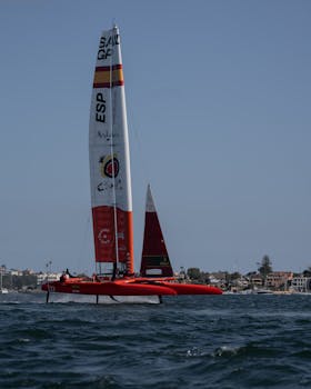 Vibrant sailboat race on Sydney Harbor showcasing dynamic water sports in sunny weather.