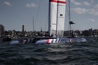 Sailors in an F50 Foiling Catamaran