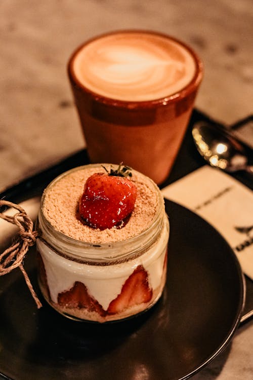 Free Strawberry Shortcake in a Glass Jar Stock Photo