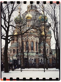 The Cathedral of the Savior on Spilled Blood in St. Petersburg during winter. A stunning architectural marvel.